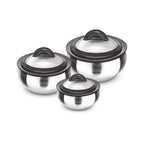 Milton Stainless Steel Casserole with Glass Lid - Set of 3 | Grocsy