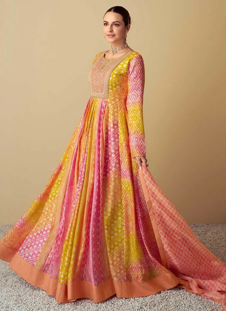 Vastranavya Pink Muslin Printed Sequins Beads Work Abaya Style Anarkali Suit | Grocsy