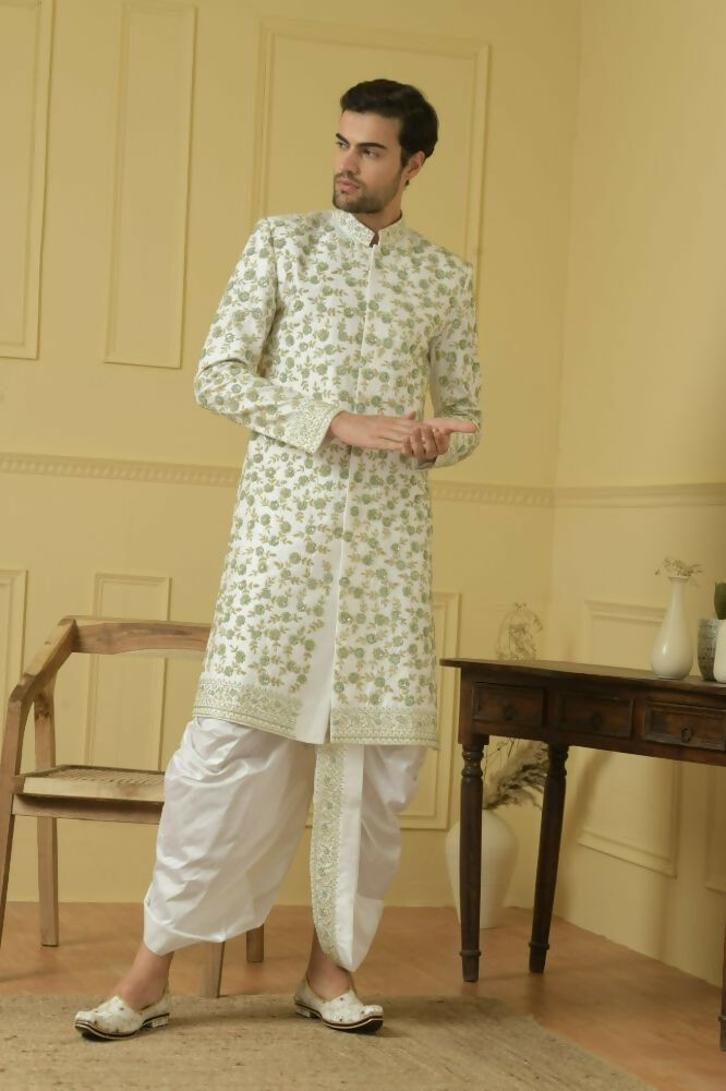 Off White Embroidered Sherwani by Hilo Design | Grocsy