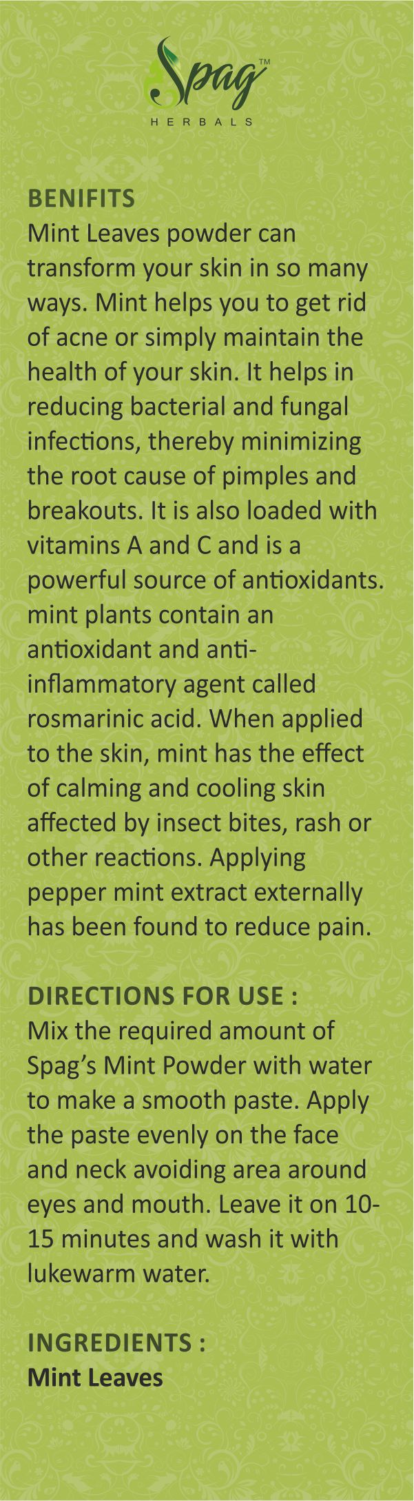Spag Herbals Premium Mint Leaf Powder | Grocsy