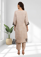 Joban Fashion Beige Linen Embroidered Readymade Long Kurta With Pant | Grocsy