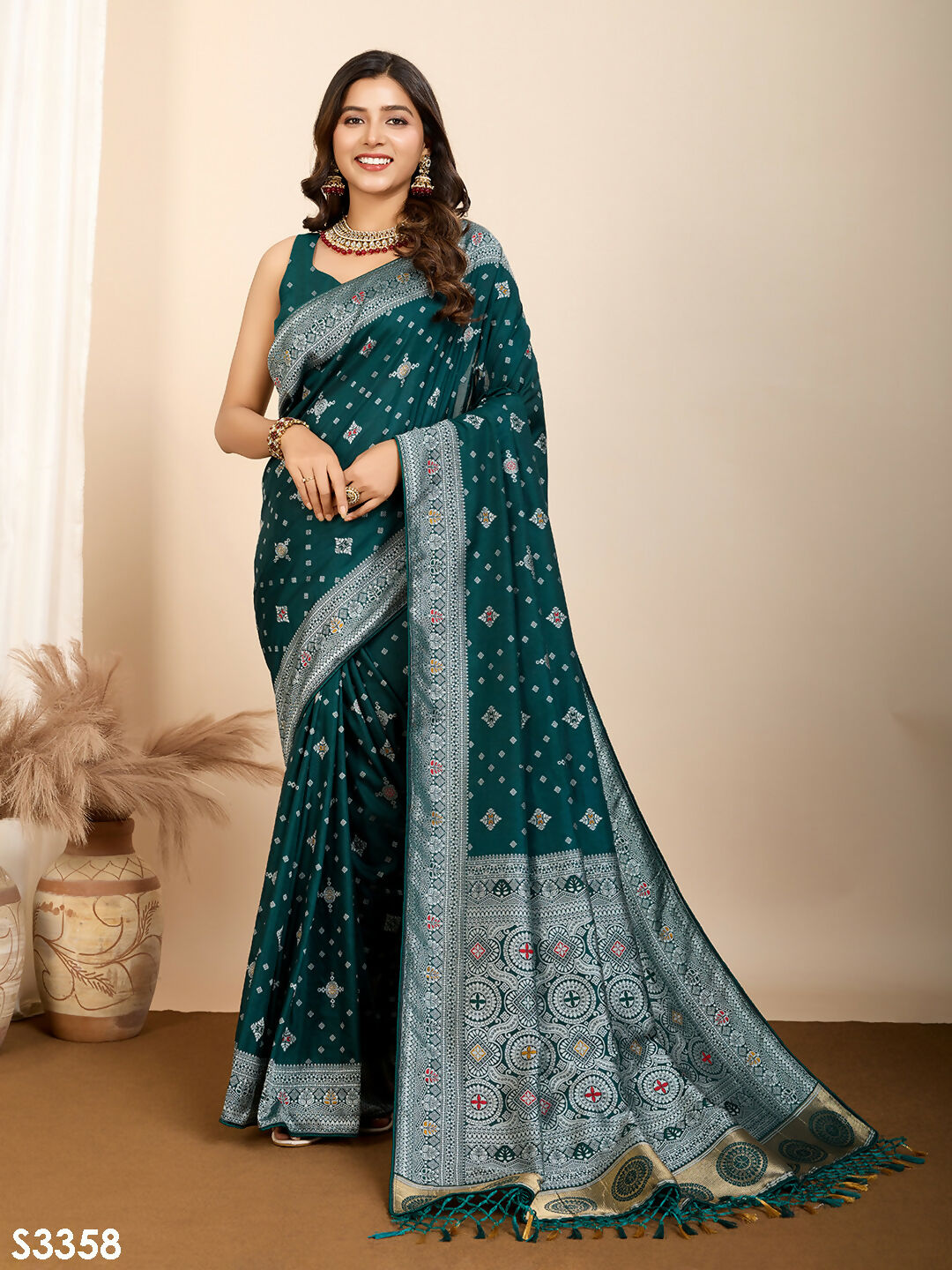 Rama Soft Silk Woven Meenakari Designer Saree - Vedanti | Grocsy
