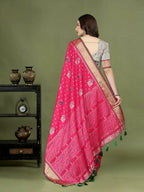 Lorenvalley Fashion Pink Patola Silk Woven Design Zari Meenakari Weaving Saree | Grocsy