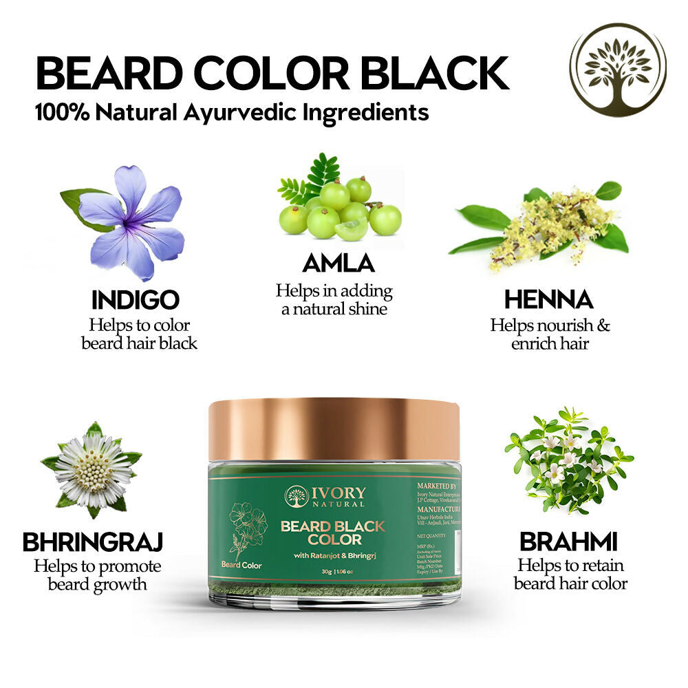 Ivory Natural Beard Black Color Organic - Instant Natural Plant Based Beard Color Powder | Grocsy