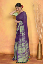 Very Much Indian Tie & Dye Handloom Mul Cotton Saree - Blue Green | Grocsy