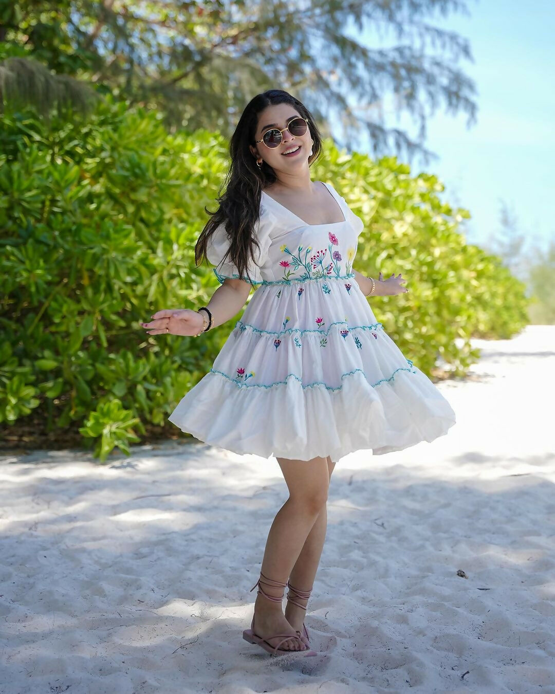 The52 Women's Gorgeous Pure Cotton Fabric Puff Sleeve with Flare Dress | Grocsy