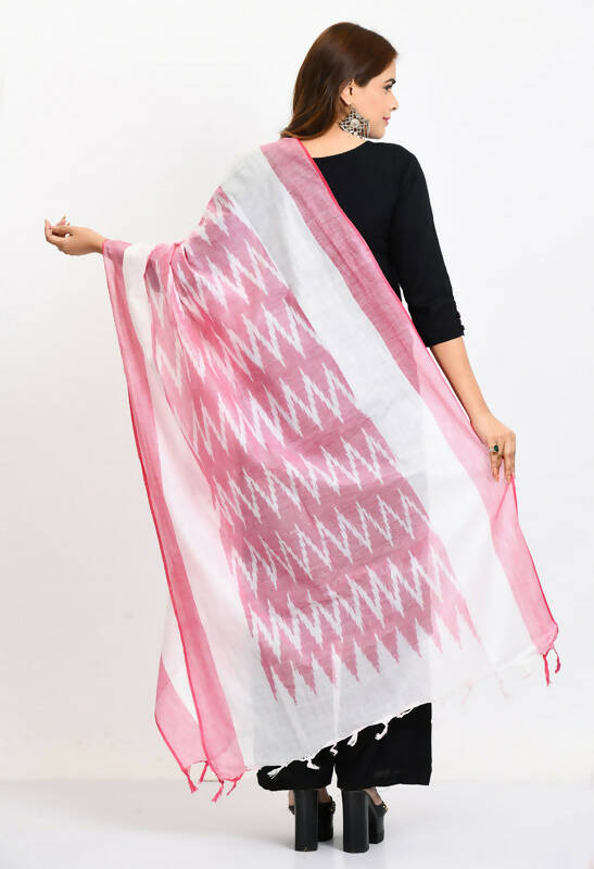 Mominos Fashion Moeza Women's Handloom Cotton Ikkat Baby Pink Dupatta | Grocsy