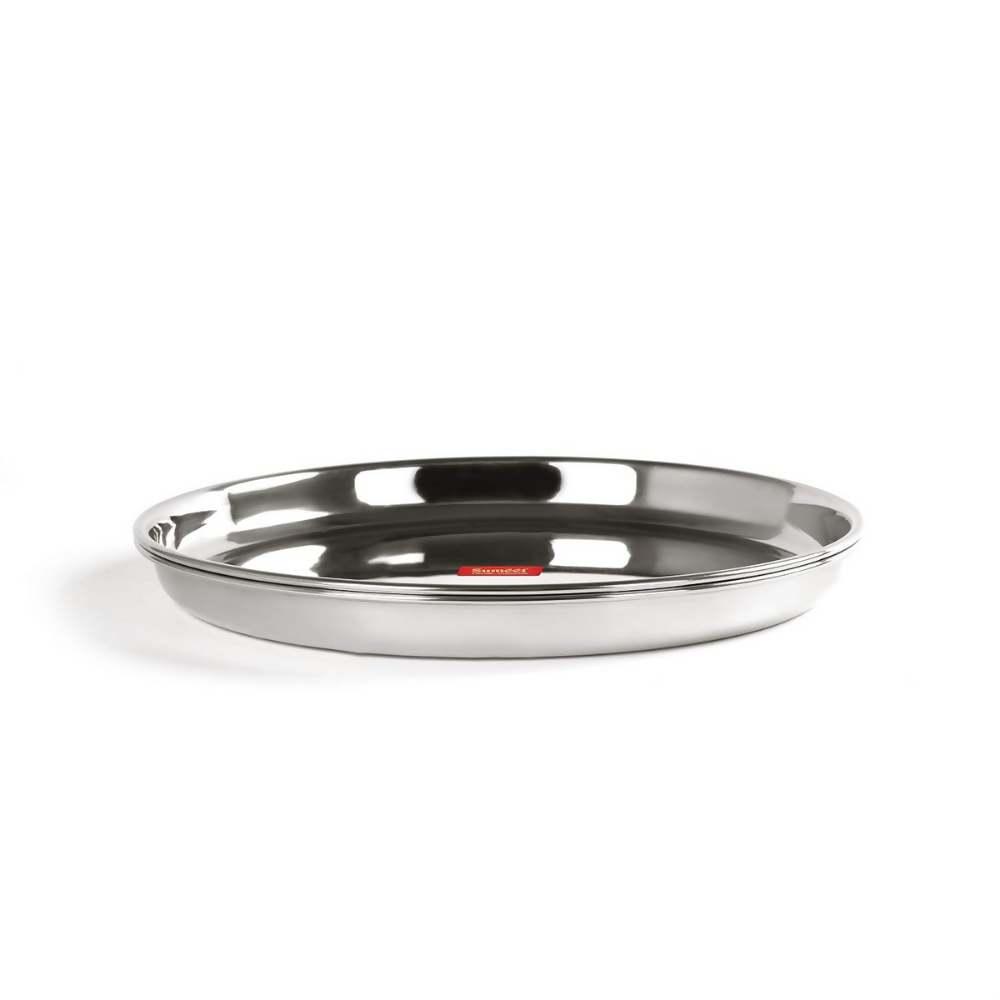 Sumeet Stainless Steel Heavy Gauge Deep Wall Dinner Plates with Mirror Finish | Grocsy