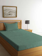 KLOTTHE Green Striped 210 TC Bedsheet with Pillow Covers | Grocsy