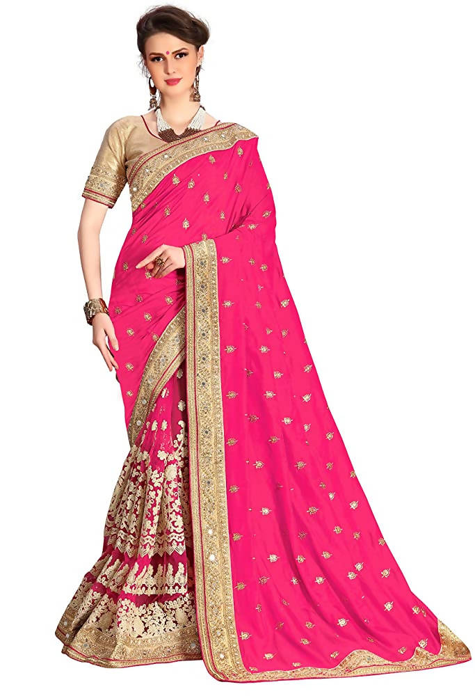 Sarvadarshi Fashion Women's Light Pink Brocade Silk Saree With Unstitched Blouse | Grocsy