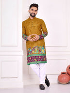 Anaita Mustard Dola Silk Straight Kurta With Foil Work | Grocsy