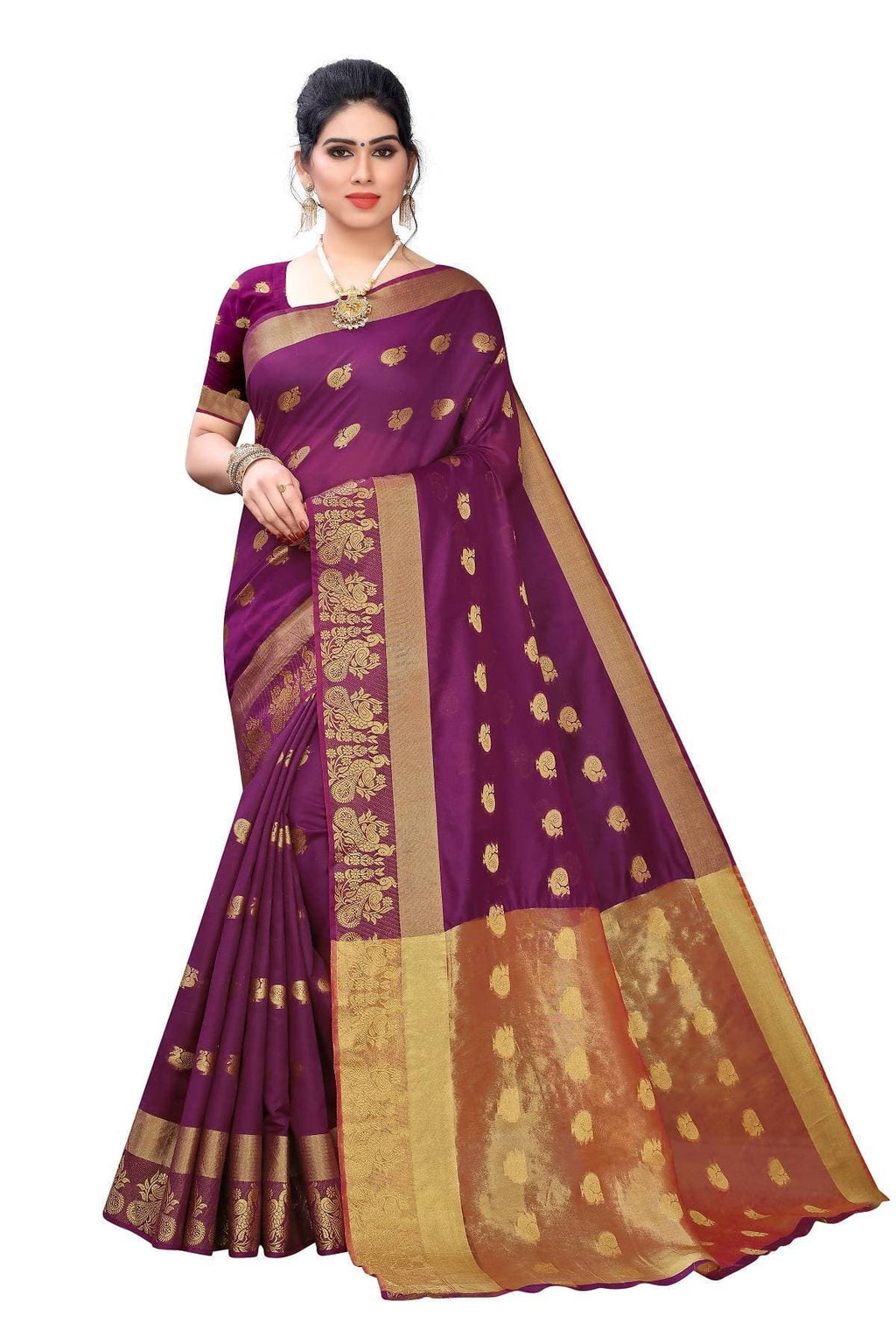 Vamika Banarasi Jacquard Weaving Wine Red Saree | Grocsy