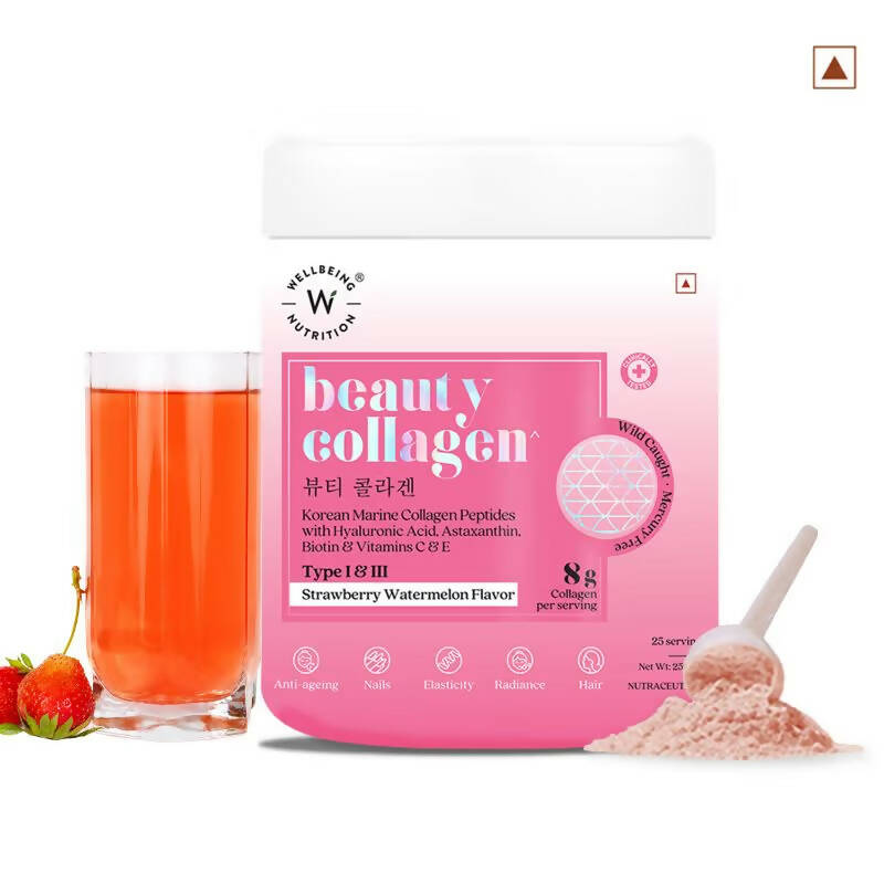 Wellbeing Nutrition Beauty Korean Marine Collagen Peptides - Strawberry & Watermelon | Grocsy