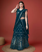 Teal Georgette Sequence Embroidered Lehenga Choli with Dupatta - Tanya | Grocsy