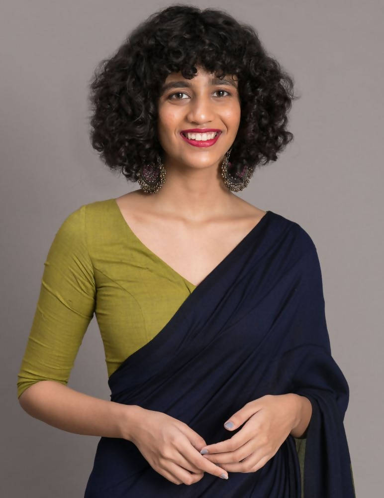 Suta Blue Green Colourblocked Cotton Blend Saree | Grocsy