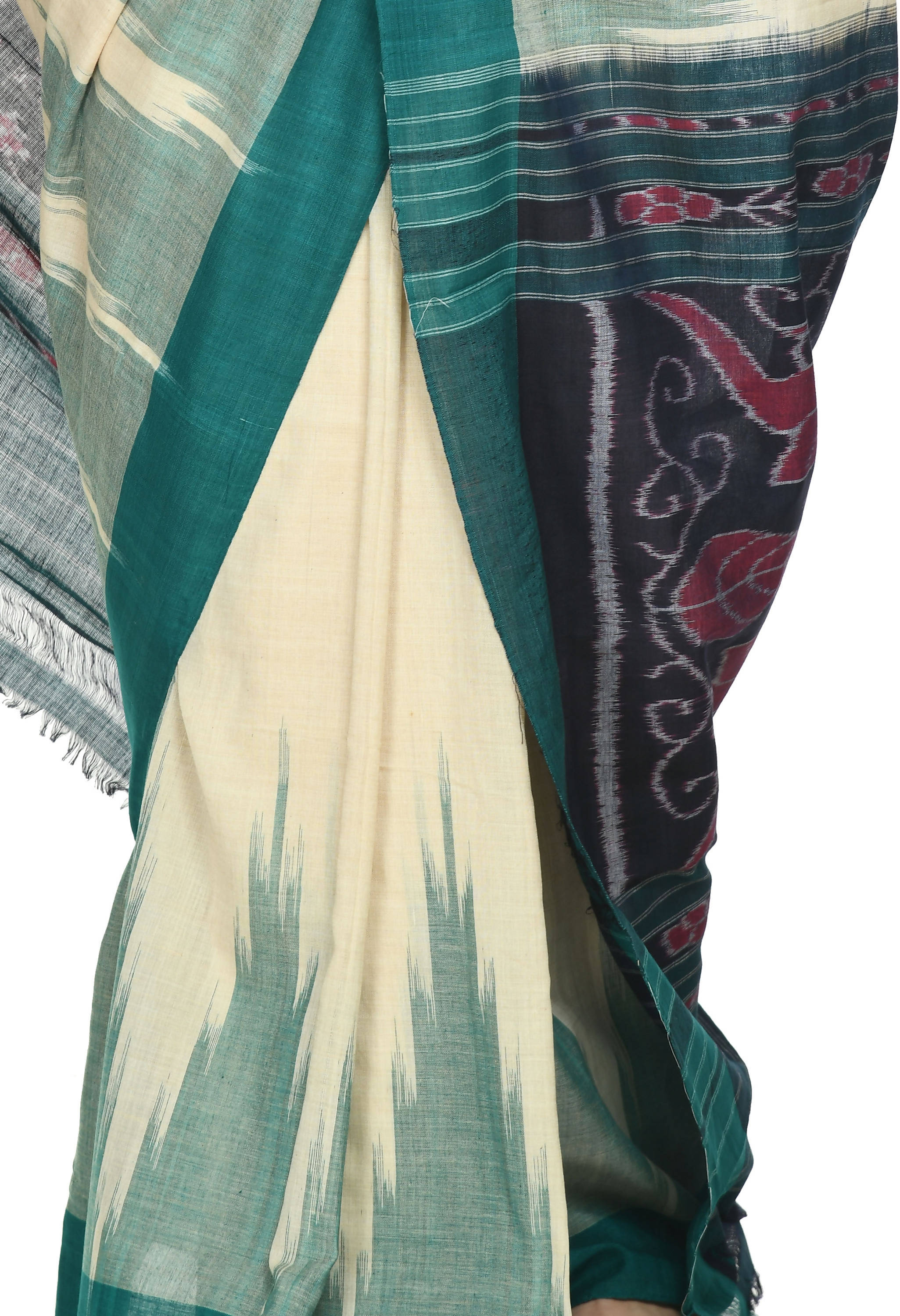 Vamika Sambalpuri Ikat Cotton Kargil Tsrite & Green Saree | Grocsy