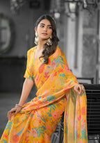 stylish Casual Yellow Imported georgette Ready to Wear Fancy Saree - Ashwini | Grocsy