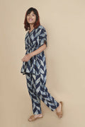 Breathables Women’S Loungewear Kaftan Cotton Blue Geometric Print Co-Ord Set | Grocsy