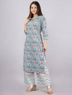 Vamika Printed Cotton Sky Blue Party Wear/Casual Wear Kurta Set/Suit | Grocsy