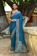 Joban Fashion Peacock Crepe Chiffon Pure Handloom Banarasi Silk Saree | Grocsy