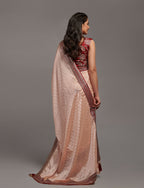 PR Fashion Peach Chinon Embroidery Lace Saree | Grocsy