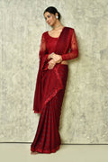 Maroon Silk Stripe Saree With Blouse Piece - Purvi | Grocsy