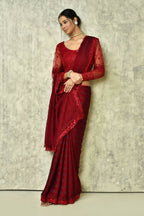Maroon Silk Stripe Saree With Blouse Piece - Purvi | Grocsy