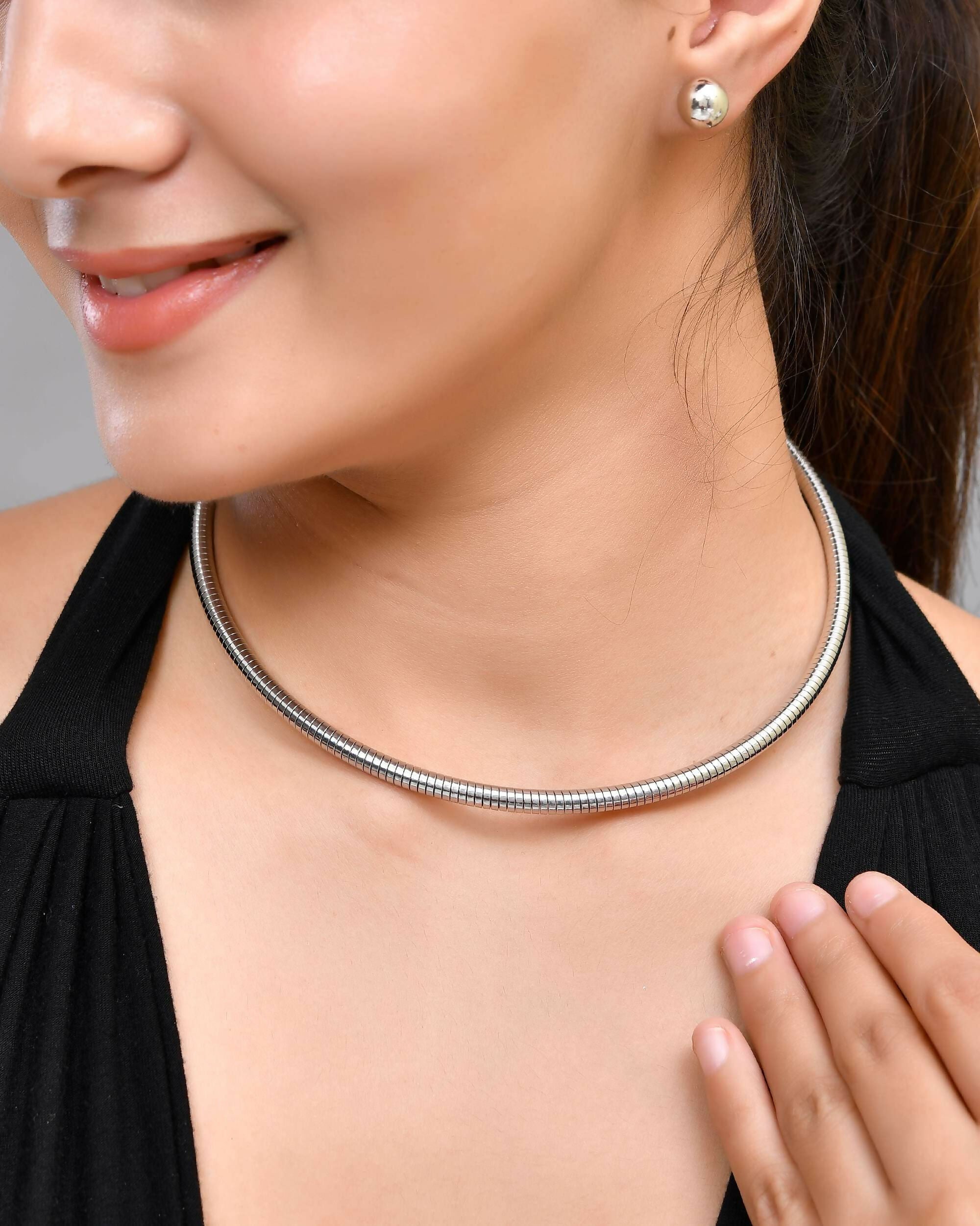 VOJ Silver Plated Western Snake Hasli with Studs Earrings Set | Grocsy