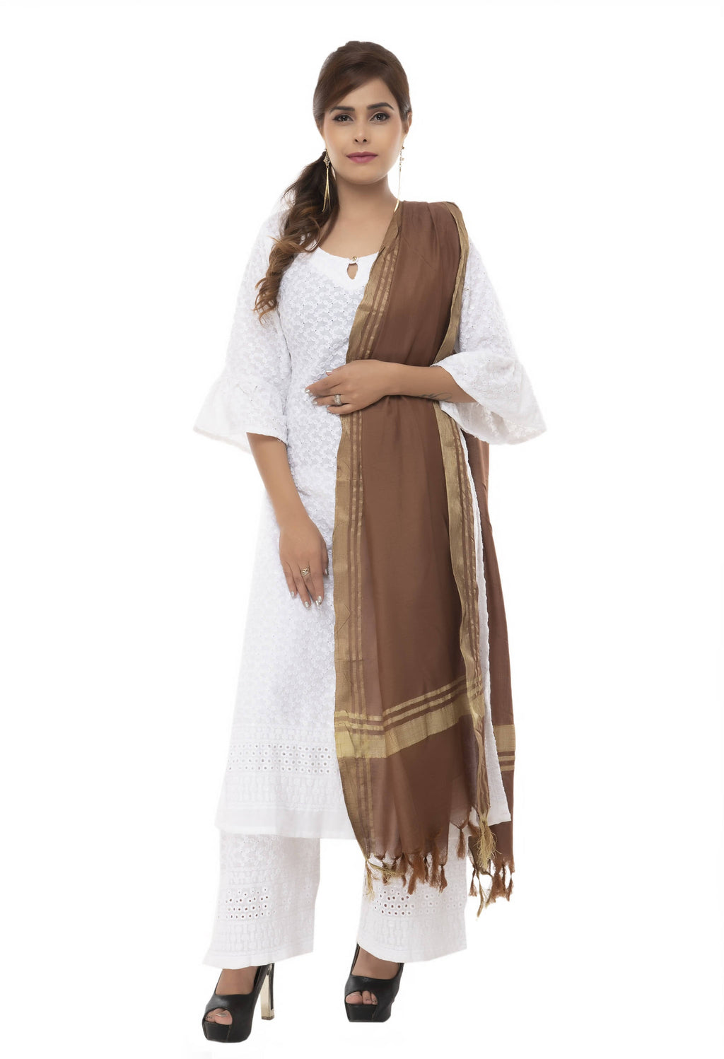 Mominos Fashion Moeza Slub Cotton Brown Dupatta | Grocsy