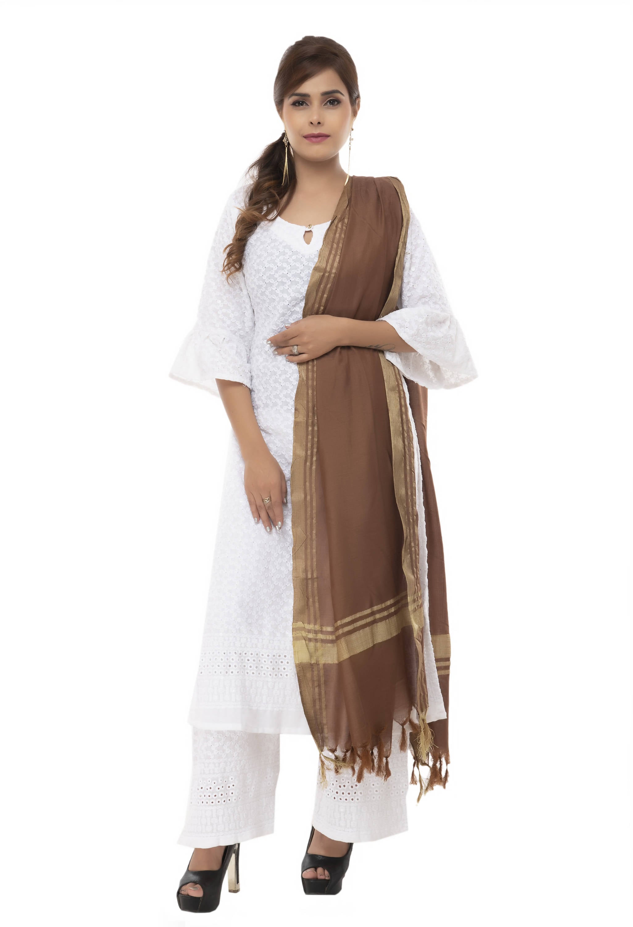 Mominos Fashion Moeza Slub Cotton Brown Dupatta | Grocsy
