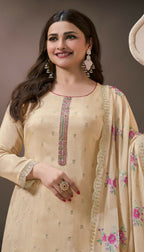 Anaita Cream Silk Embroidered Stitched Salwar Suit | Grocsy