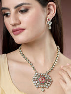 NVR Women's Red & Gold Kundan Studded Handcrafted Jewellery Set | Grocsy