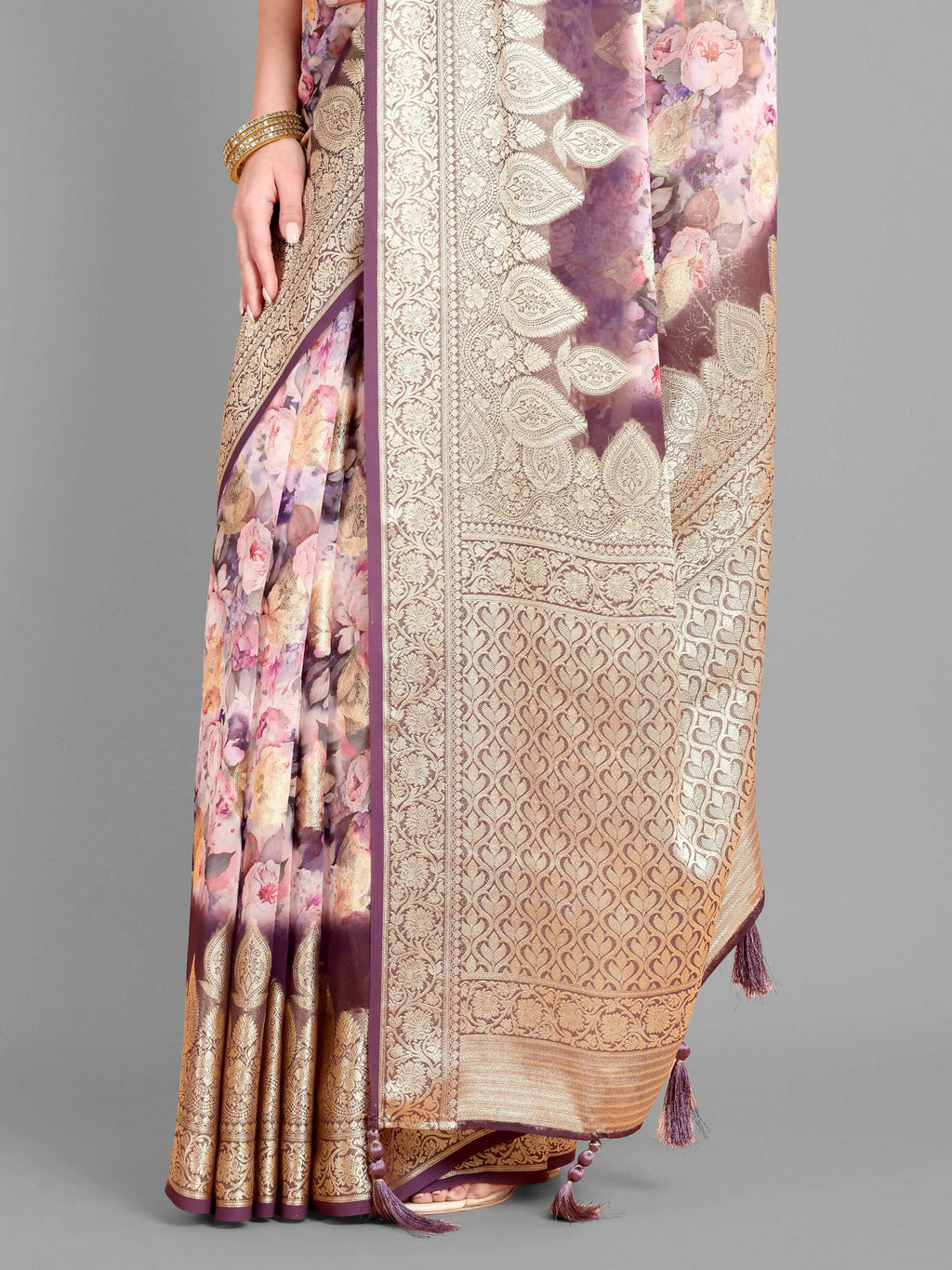 Vamsee Bindu Purple Georgette Saree | Grocsy