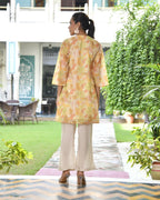 Vaasva Women's Lemon Yellow Organza Digital Printed Cord Set | Grocsy