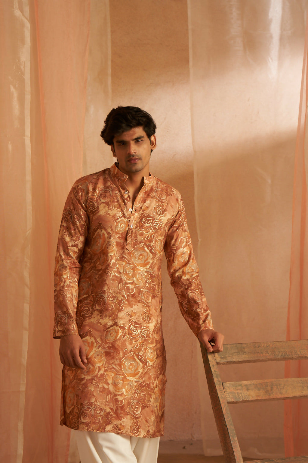 Brown Modal Silk Designer Printed Men's Kurta Set - Mahotsav | Grocsy