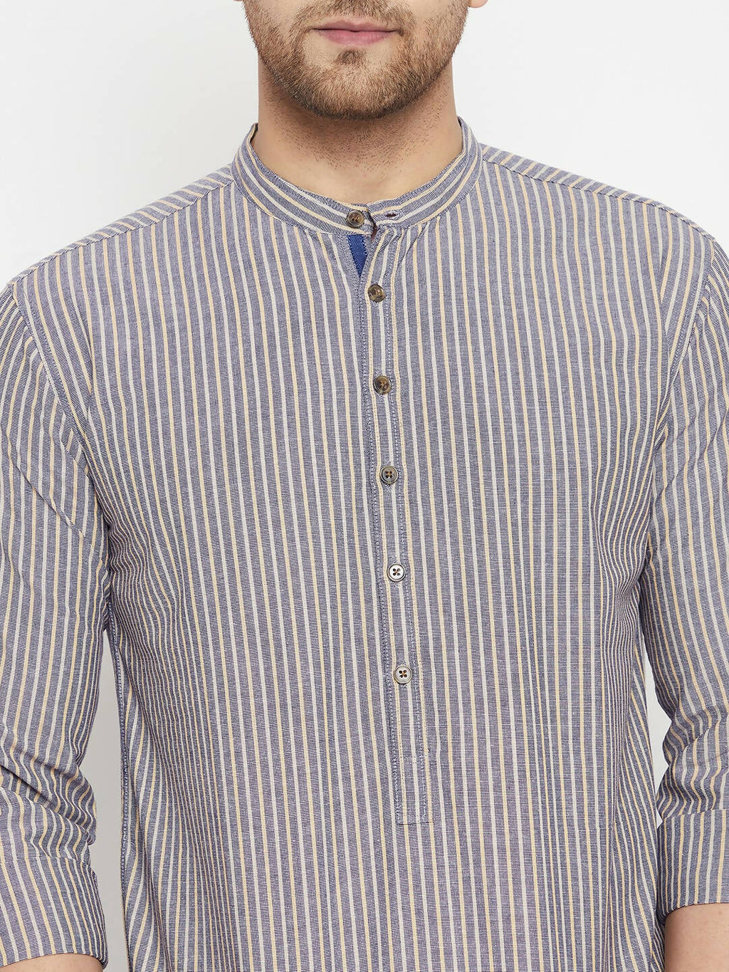 Even Apparels Grey Color Pure Cotton Short Men's Kurta With Band Collar | Grocsy