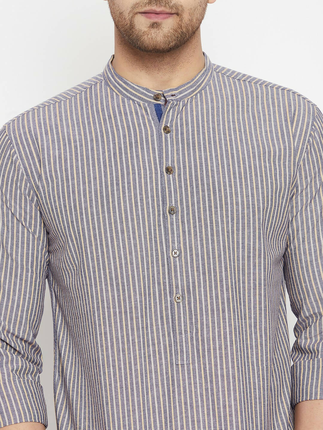 Even Apparels Grey Color Pure Cotton Short Men's Kurta With Band Collar | Grocsy