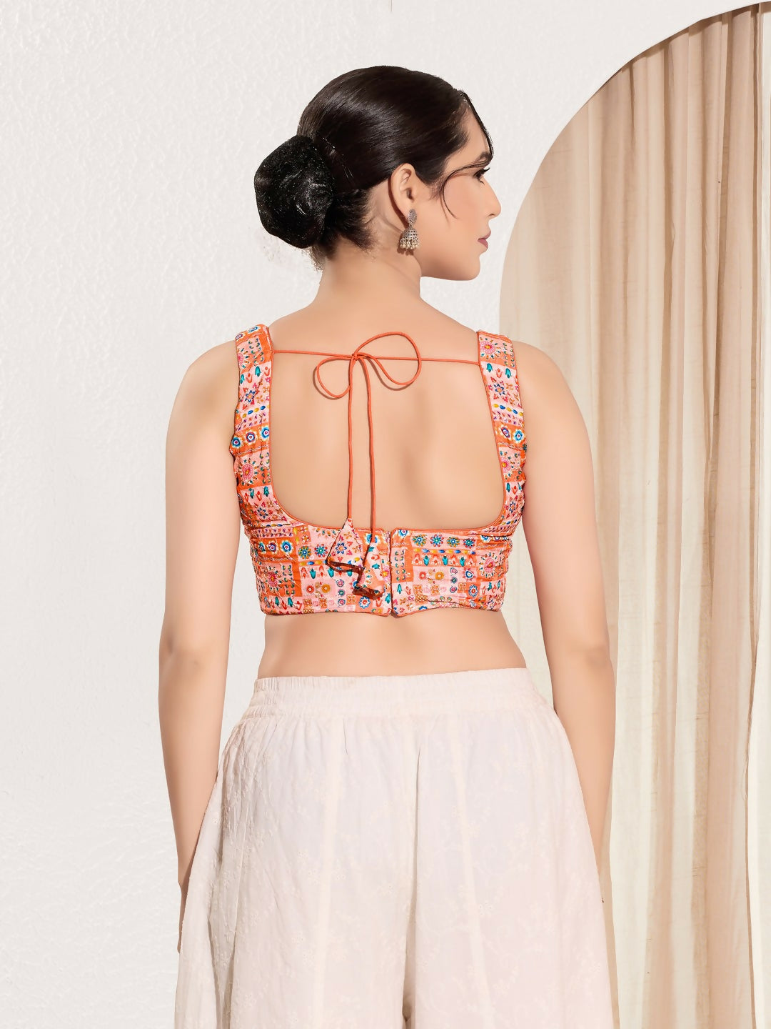 Joban Fashion Peach Viscose Rayon Padded Blouse With Square Neck Sleeveless | Grocsy