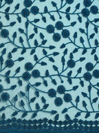 Blue Woven Design Net Saree with Blouse Piece - Kalamkari | Grocsy
