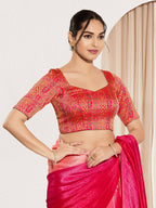 Joban Fashion Red Brocade Padded Blouse With Round Neck Elbow Sleeves | Grocsy
