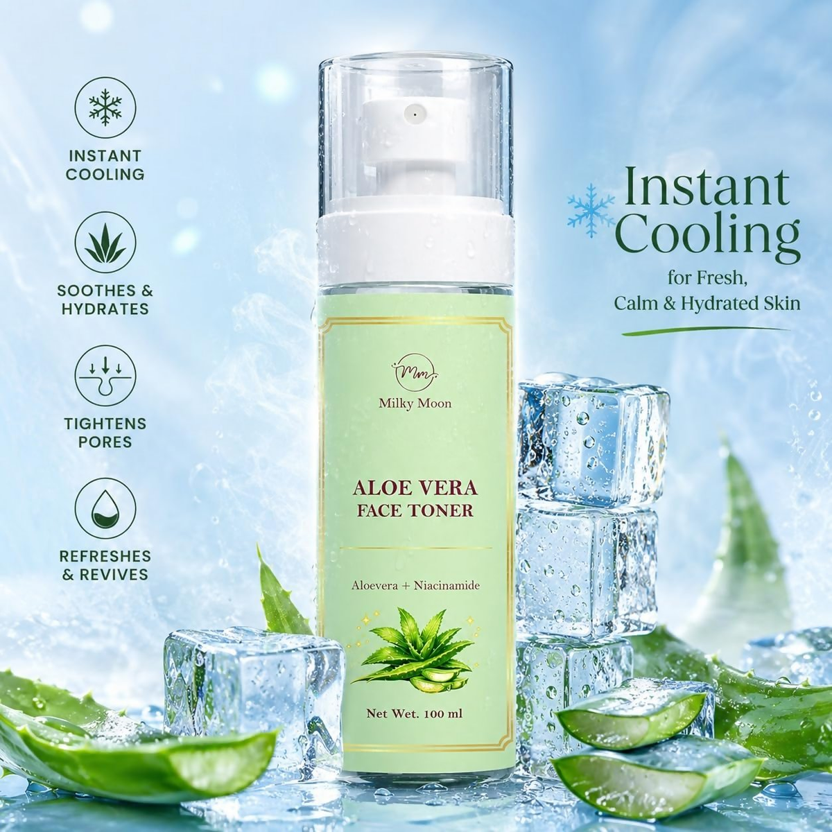 Milky Moon Aloe Vera Toner Instant Cooling & Hydrating Face Toner | Grocsy