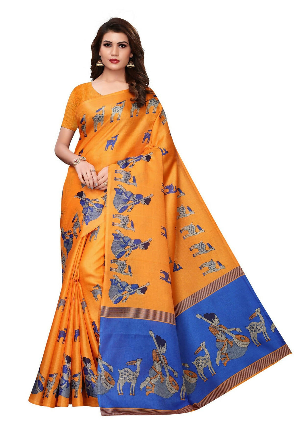 Vamika Orange Kalamkari With Jhalar Khadi Silk Saree | Grocsy