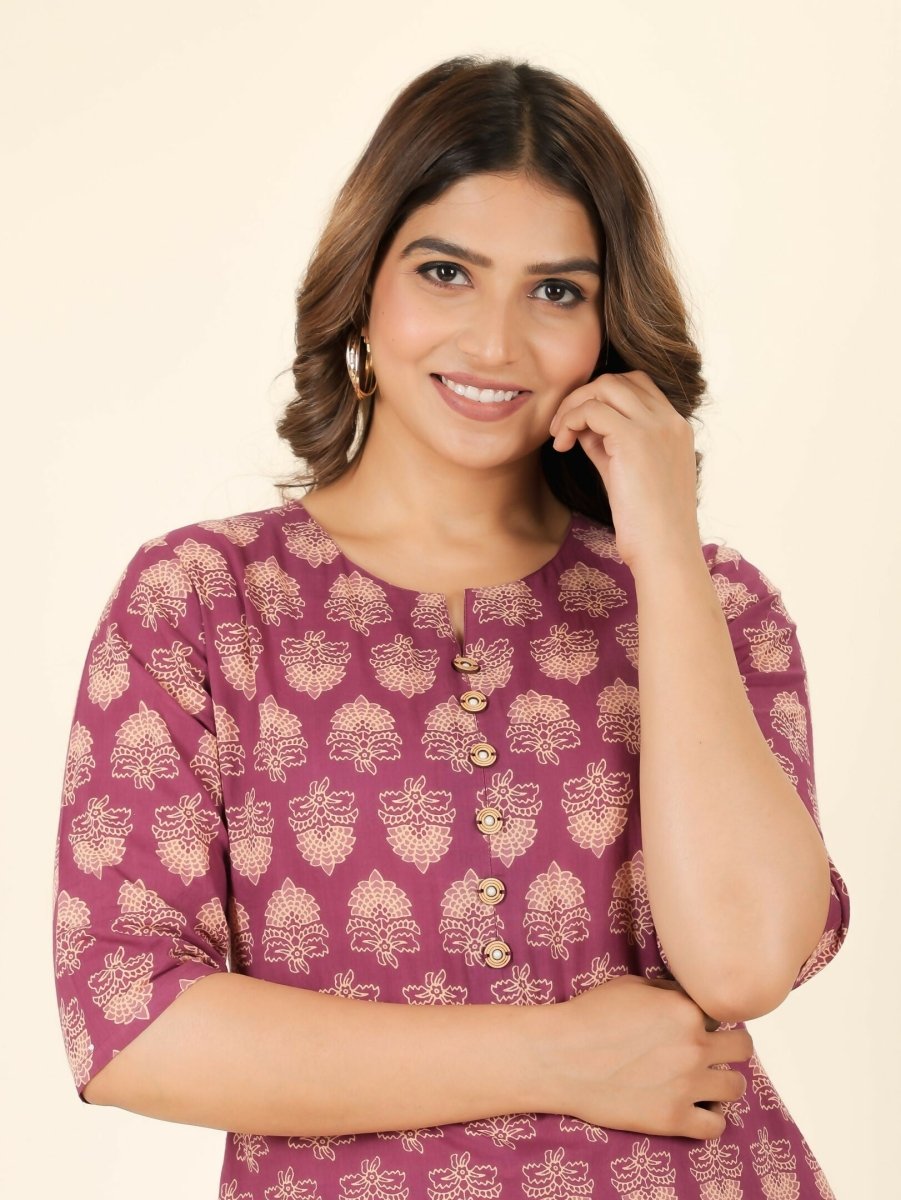 Aramya Pink Soft Cotton Floral Print A-line Kurta Set for Women | Grocsy