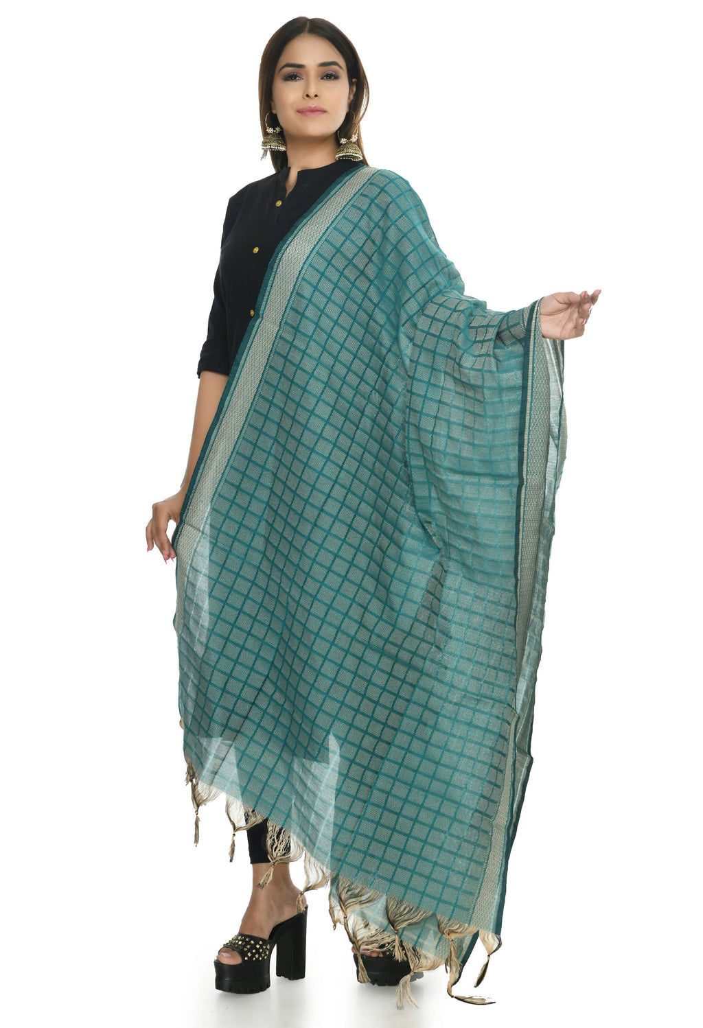 Mominos Fashion Moeza Handloom Cotton Aqua Blue Dupatta | Grocsy