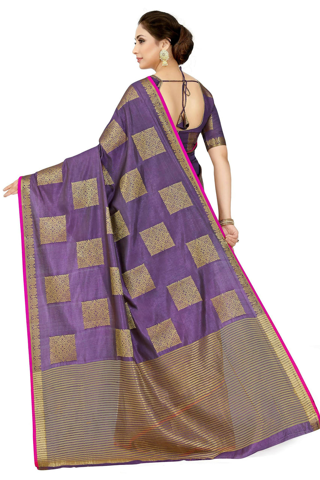Mimosa Women's Kanchipuram Tussar Silk Purple Saree | Grocsy