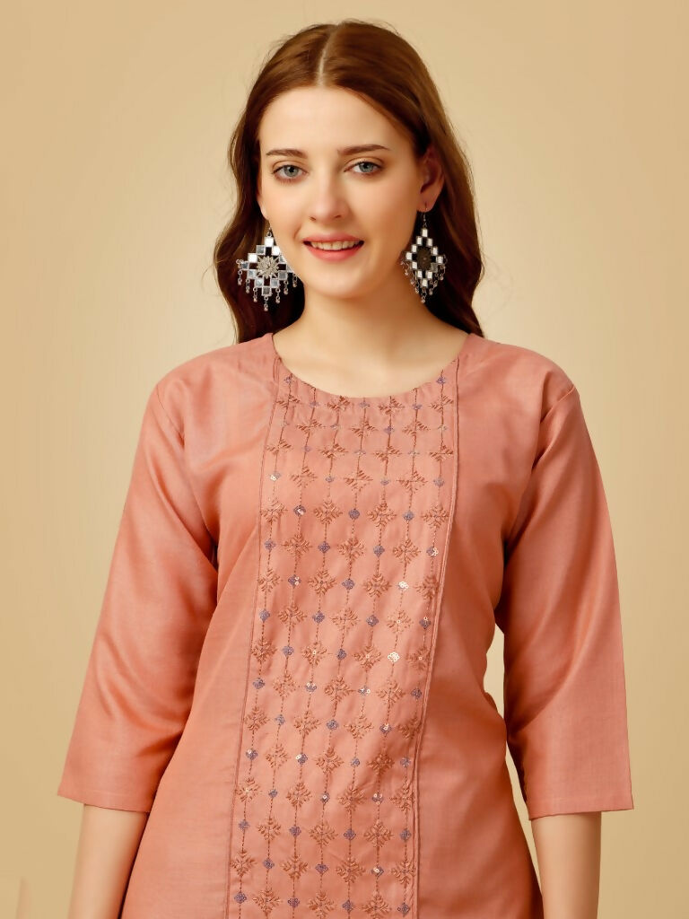 Jyoti Fashion Women's Gajri Cotton Blend Embroidered Kurta Pant Set | Grocsy