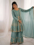 Teeya Creation New Womens Trendy Embroidery Sequence Work Teal Kurta Set | Grocsy