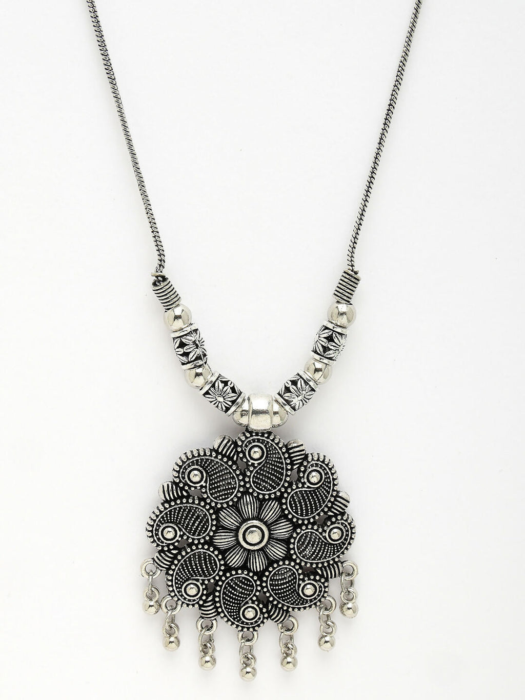 NVR Women's Silver-Toned Floral Shape Pendant with Chain | Grocsy