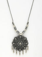 NVR Women's Silver-Toned Floral Shape Pendant with Chain | Grocsy