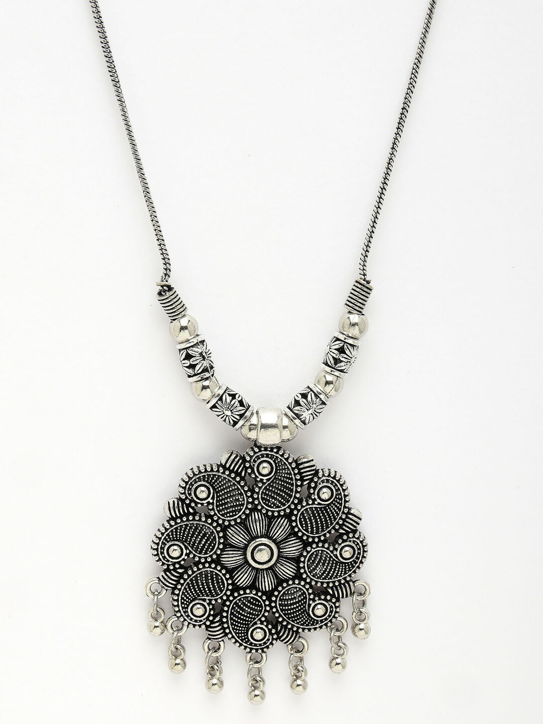 NVR Women's Silver-Toned Floral Shape Pendant with Chain | Grocsy